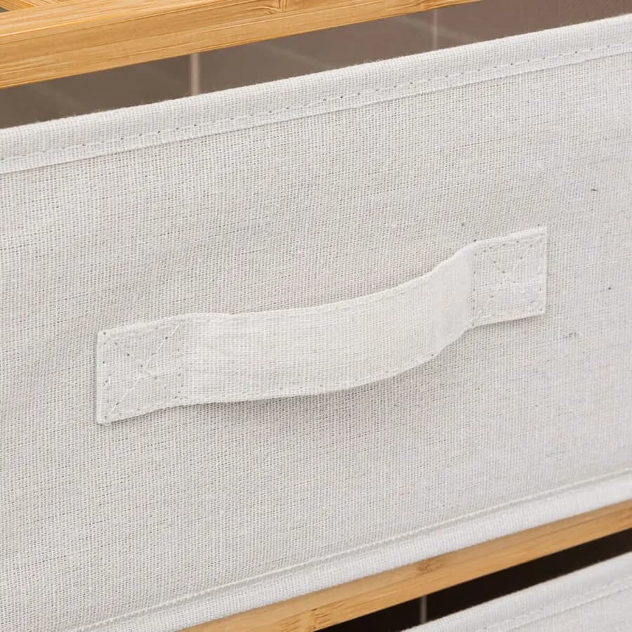 Colonna multiuso 35x110h cm in bambù naturale con 3 cassetti in tessuto bianco - Lascaux