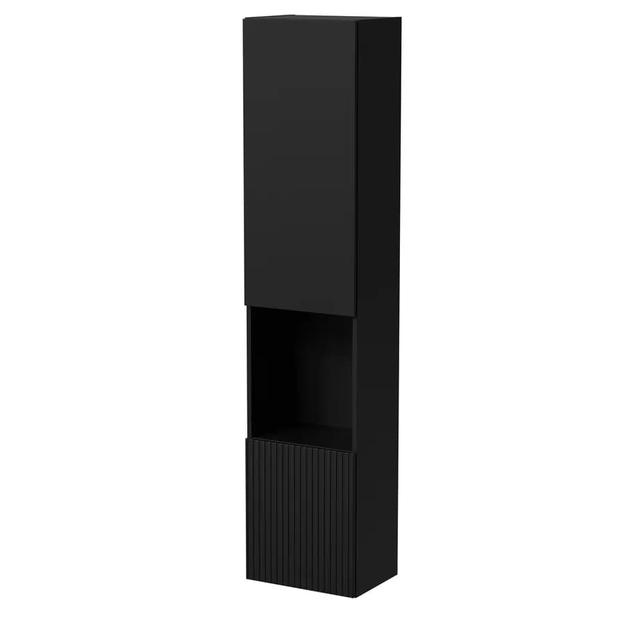 Colonna sospesa 40x180h nero opaco cannettato con 2 ante e vano a giorno - Ingrid