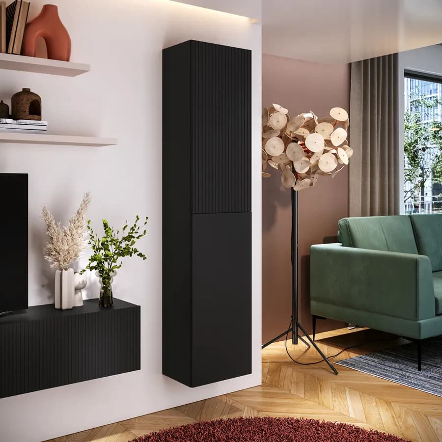 Colonna sospesa 40x180h nero opaco cannettato con 2 ante - Ingrid