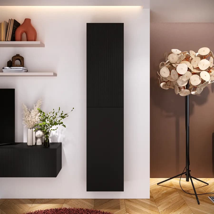 Colonna sospesa 40x180h nero opaco cannettato con 2 ante - Ingrid