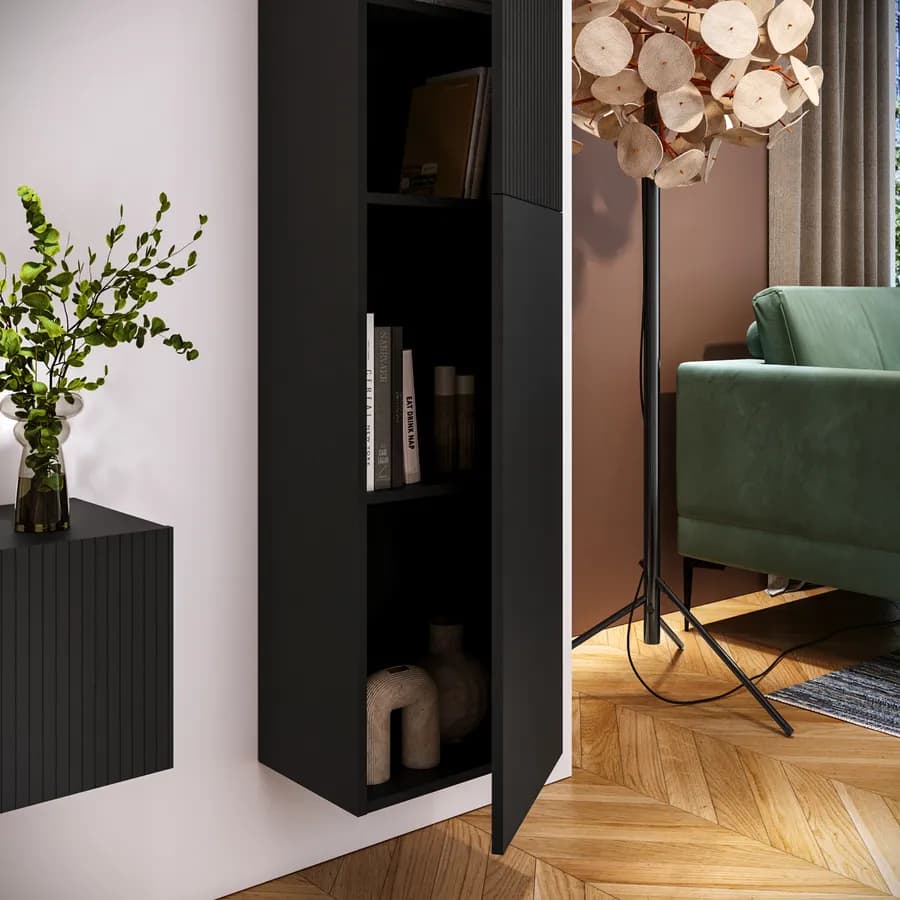 Colonna sospesa 40x180h nero opaco cannettato con 2 ante - Ingrid