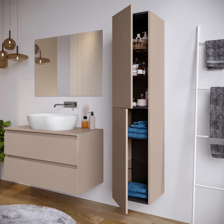 Colonna sospesa cappuccino 35x35x160h cm con 5 ripiani e 2 ante reversibili - Union
