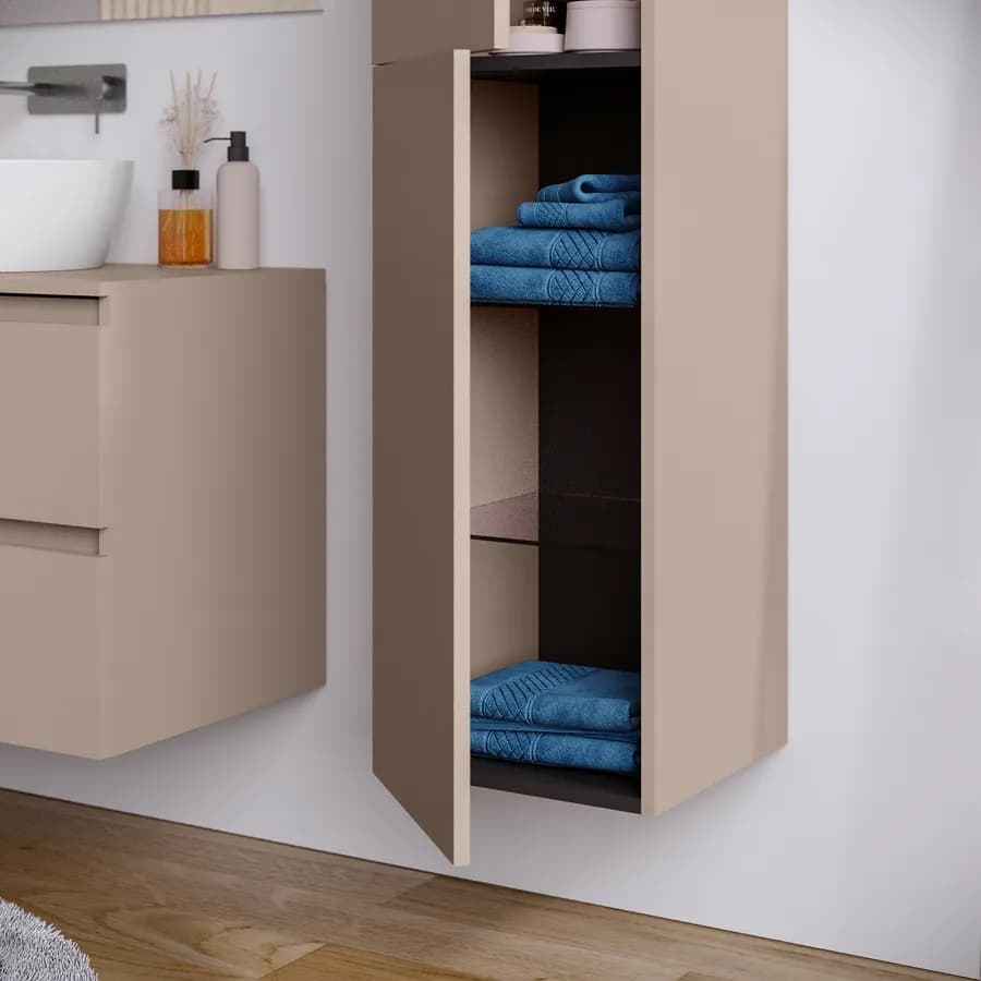 Colonna sospesa cappuccino 35x35x160h cm con 5 ripiani e 2 ante reversibili - Union