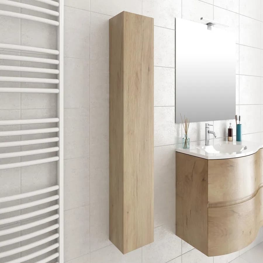 Colonna sospesa da bagno 25x120 cm legno rovere europeo con ripiani regolabili - Caledonia