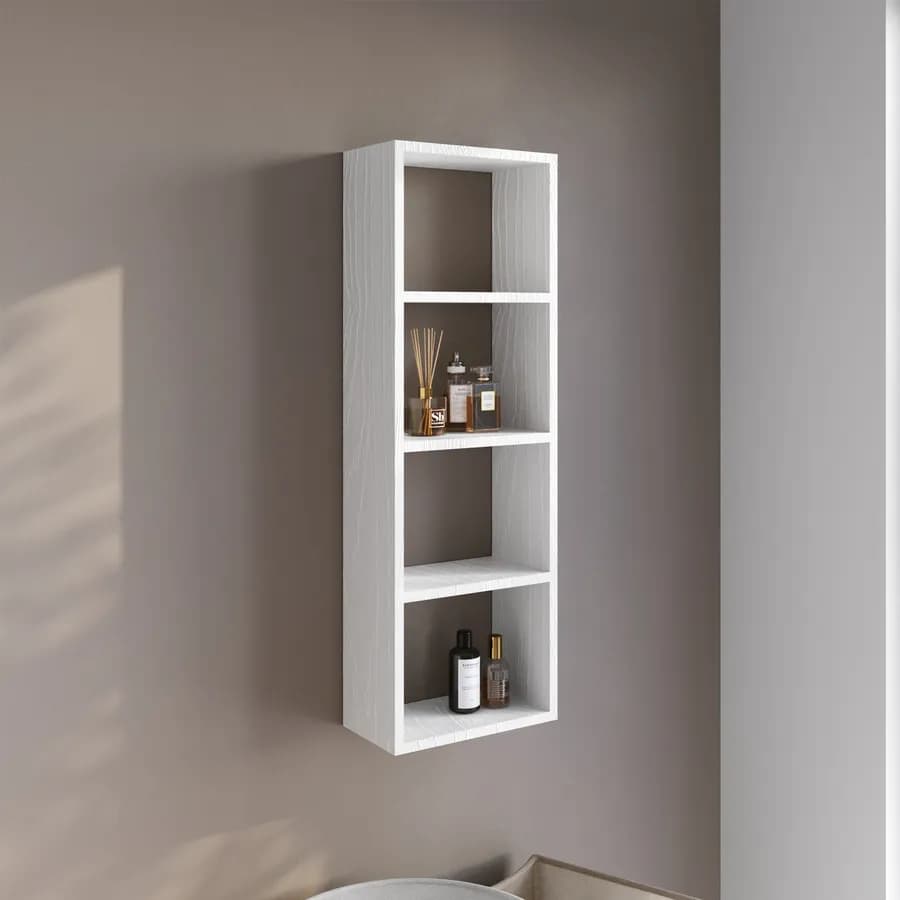 Colonna sospesa lavanderia 30x16x90 h cm con vani a giorno reversibile bianco frassino - Fiona
