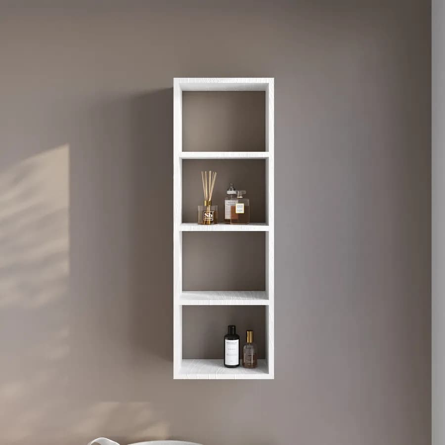 Colonna sospesa lavanderia 30x16x90 h cm con vani a giorno reversibile bianco frassino - Fiona