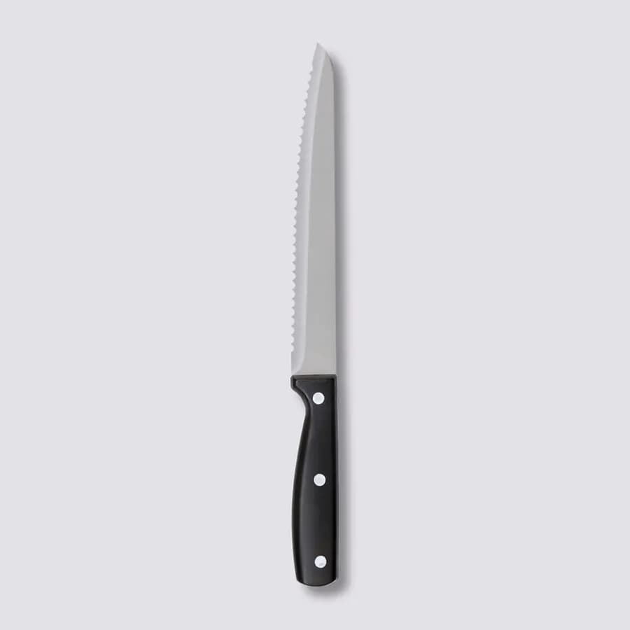 Coltello da pane in acciaio inox forgiato cromo e manico nero - Groom