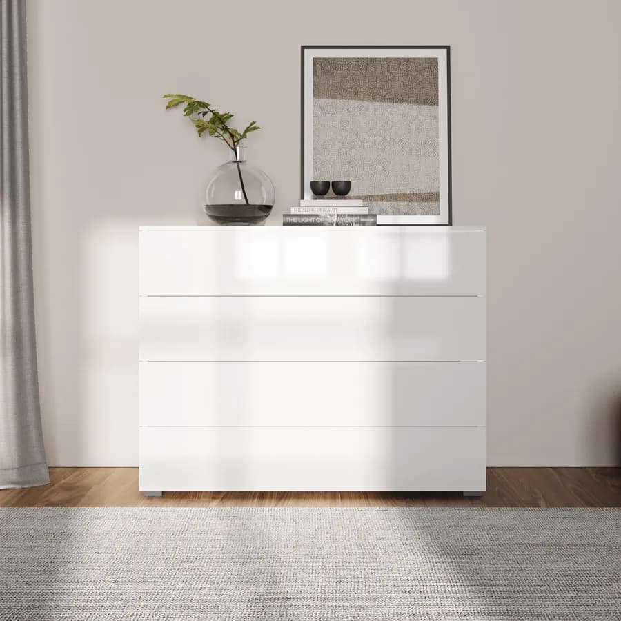 Cassettiera 108x85h cm con 4 cassetti bianco lucido - Reina