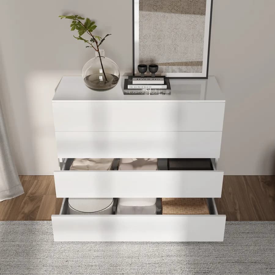Cassettiera 108x85h cm con 4 cassetti bianco lucido - Reina