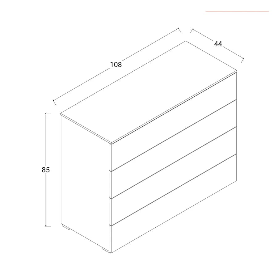 Cassettiera 108x85h cm con 4 cassetti bianco lucido - Reina