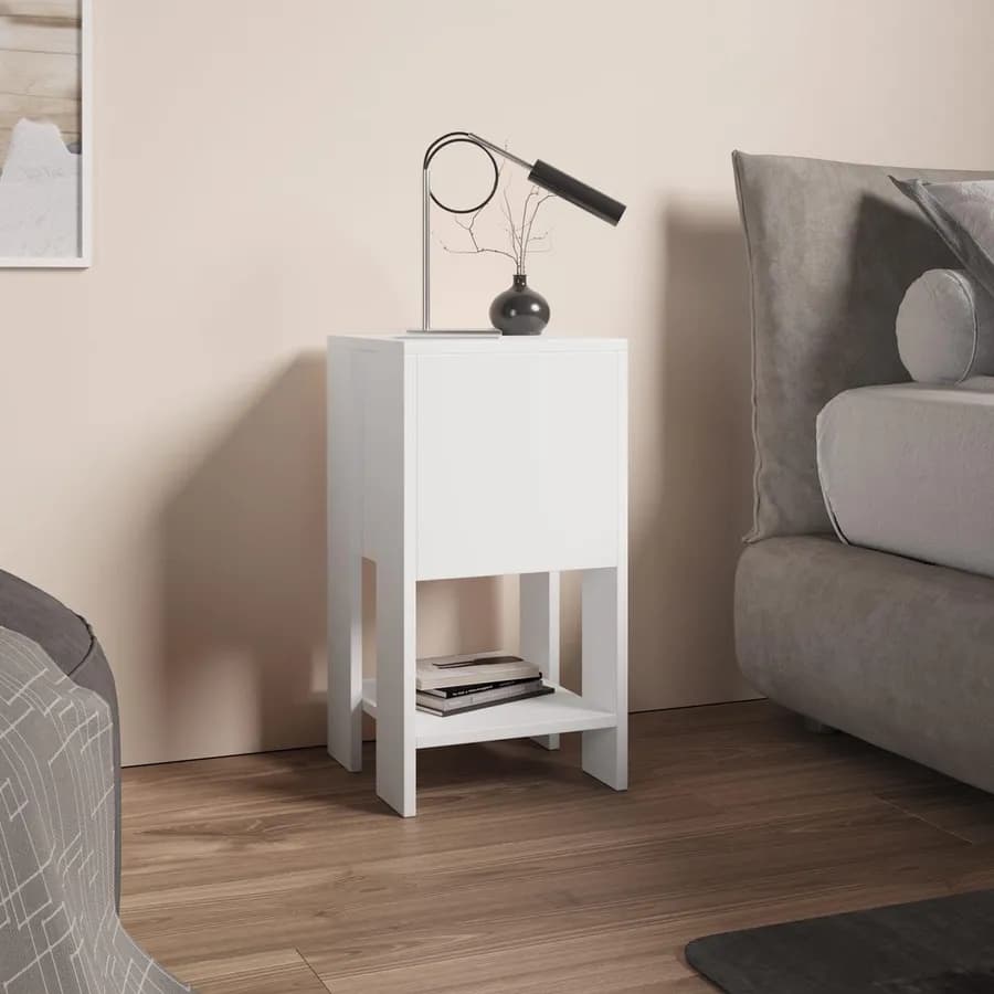 Comodino 30x30 cm in legno bianco con 1 anta push pull - Kantiko