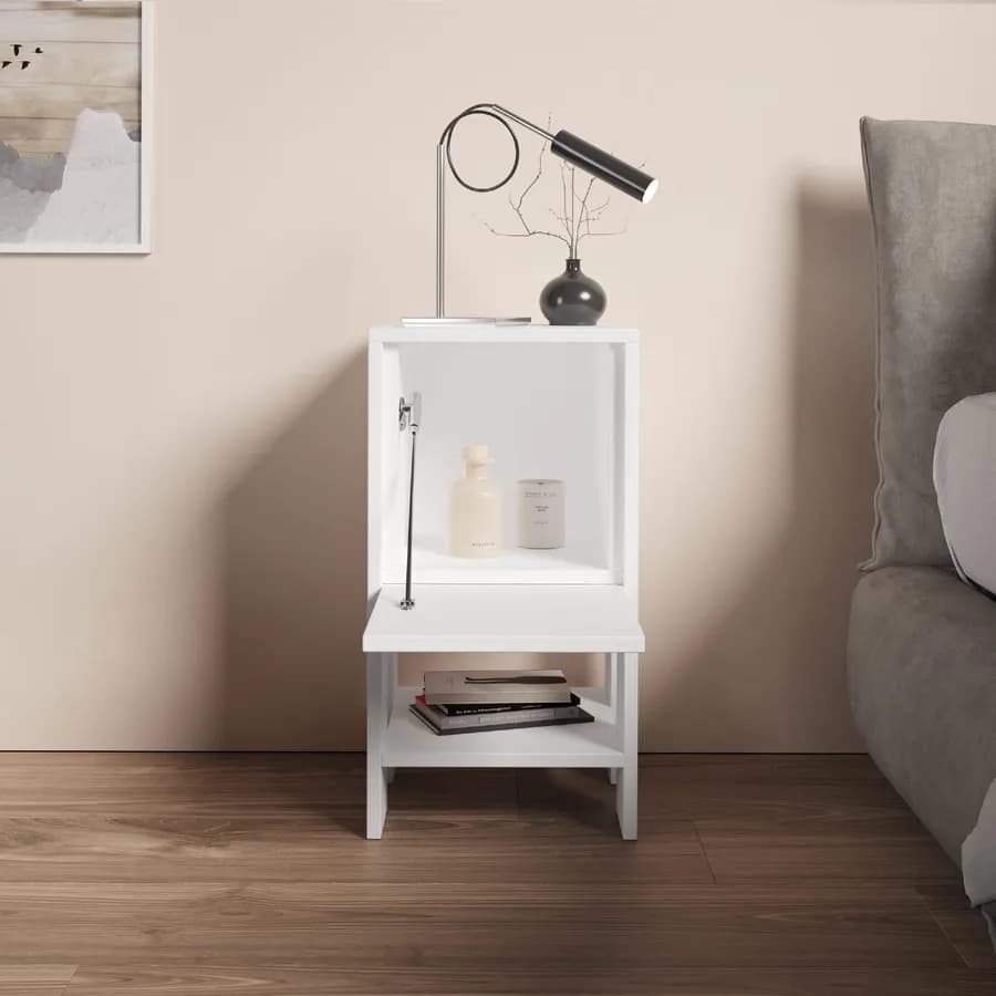 Comodino 30x30 cm in legno bianco con 1 anta push pull - Kantiko