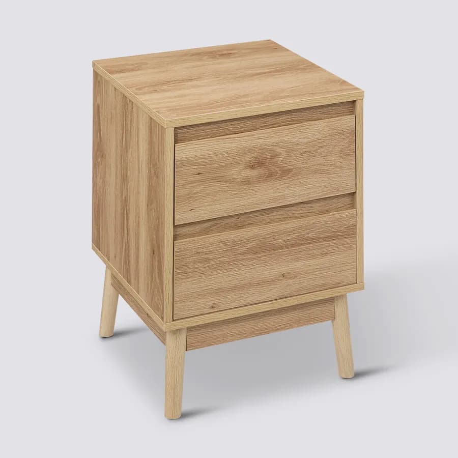 Comodino 40x56h cm in legno effetto rovere naturale con 2 cassetti soft close - Nathur