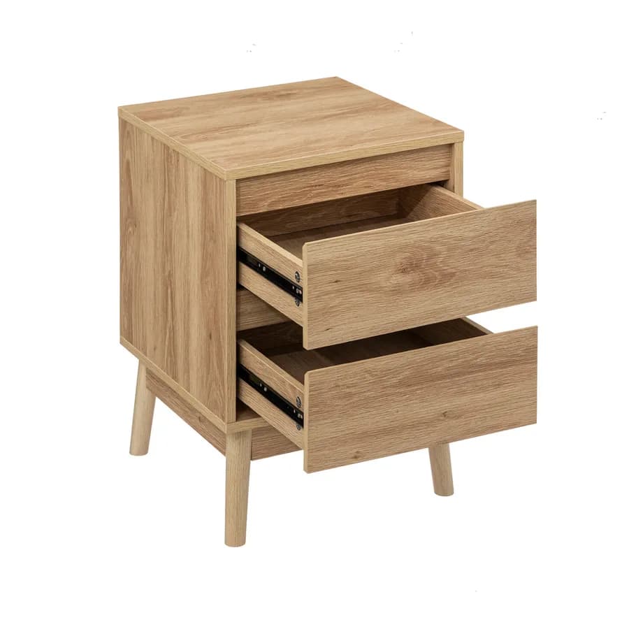Comodino 40x56h cm in legno effetto rovere naturale con 2 cassetti soft close - Nathur