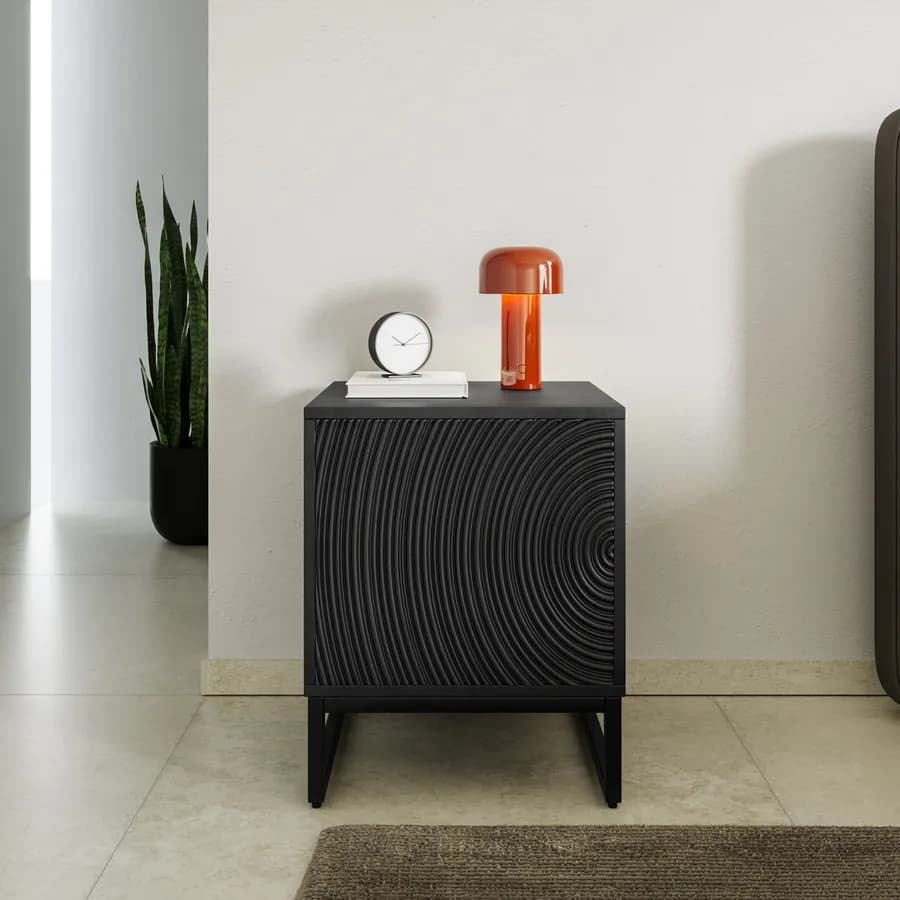 Comodino 40x50h cm in mango nero cannettato con 1 anta - Dailim