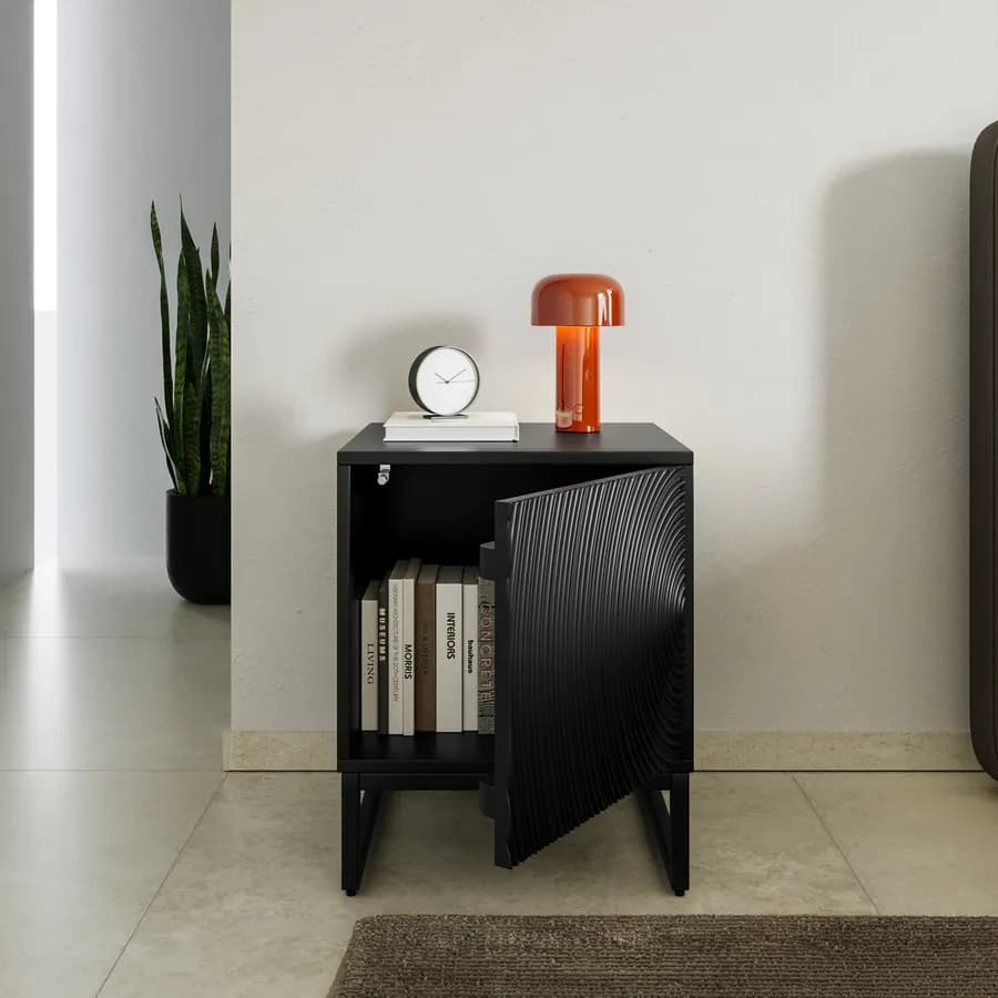 Comodino 40x50h cm in mango nero cannettato con 1 anta - Dailim