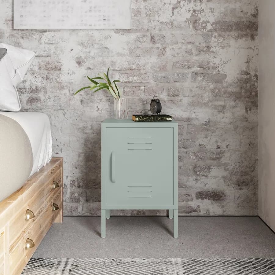 Comodino 40x60h cm in acciaio verniciato verde salvia con 1 anta - Easton