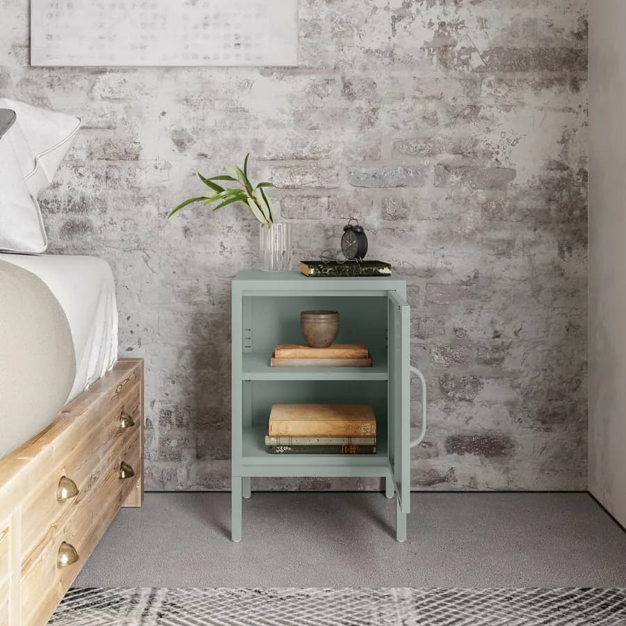 Comodino 40x60h cm in acciaio verniciato verde salvia con 1 anta - Easton