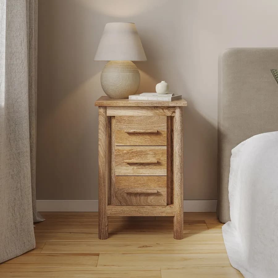 Comodino 40x60h cm legno di mango naturale con 3 cassetti - Eclisse