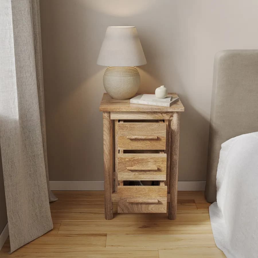 Comodino 40x60h cm legno di mango naturale con 3 cassetti - Eclisse