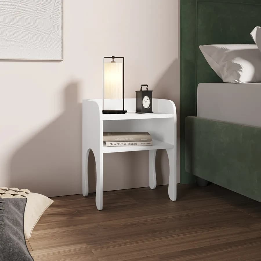 Comodino 42X30 cm bianco con vano a giorno e top vassoio contenitore - Dumbo
