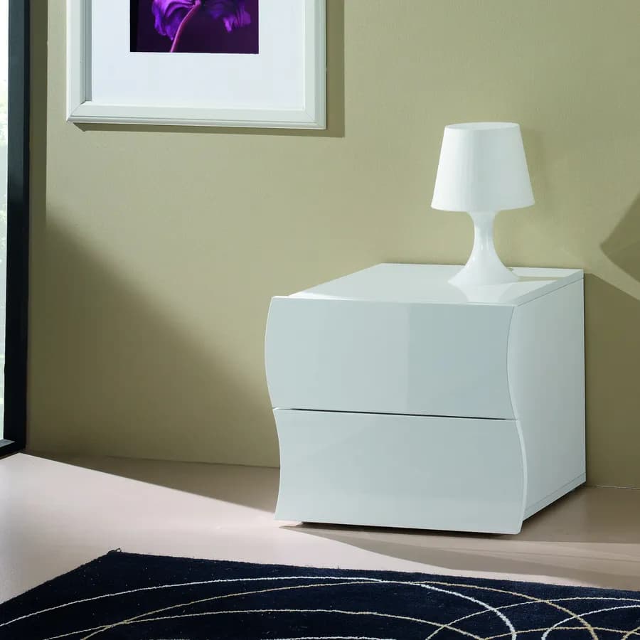 Comodino 42x40 cm con 2 cassetti in legno bianco lucido - Moss