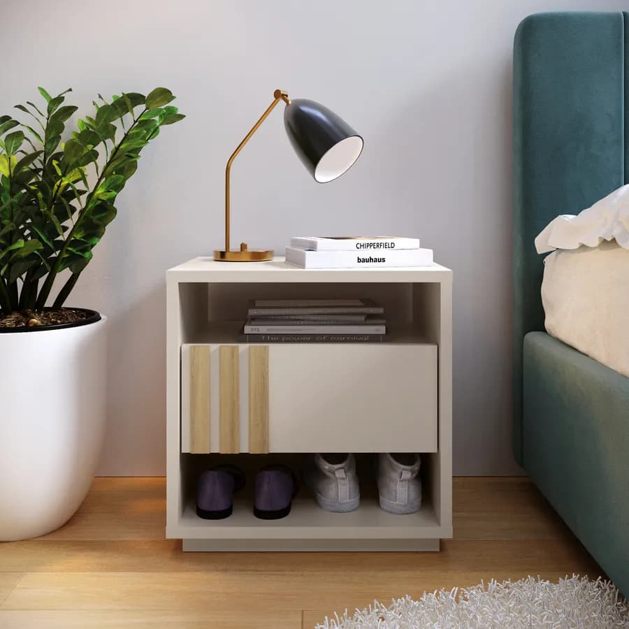 Comodino 45x46h cm cashmere e rovere albini cannettato con 1 cassetto - Shane