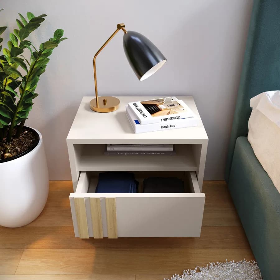 Comodino 45x46h cm cashmere e rovere albini cannettato con 1 cassetto - Shane