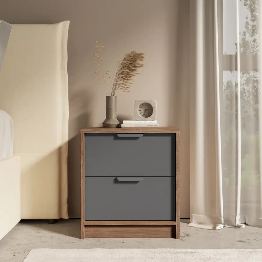 Comodino 45x49h cm legno antracite e rovere con 2 cassetti - Aubin