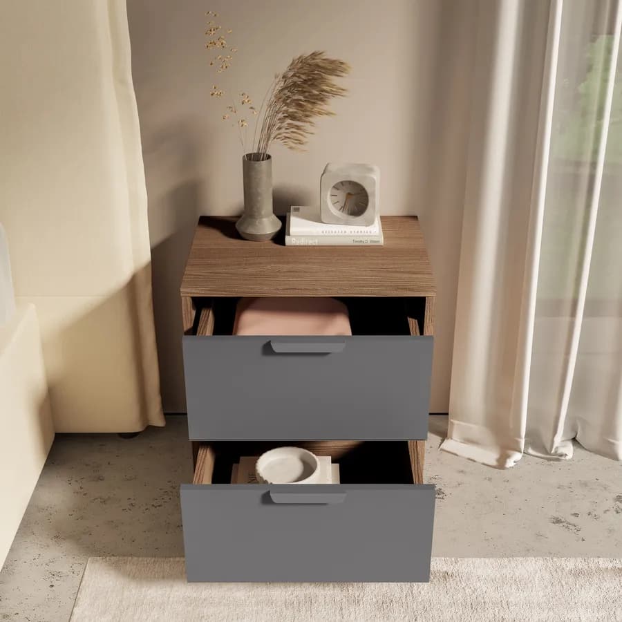 Comodino 45x49h cm legno antracite e rovere con 2 cassetti - Aubin