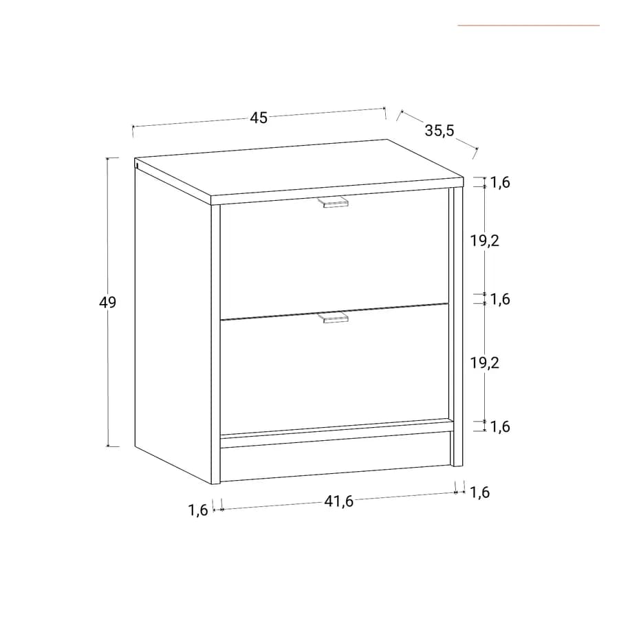 Comodino 45x49h cm legno antracite e rovere con 2 cassetti - Aubin