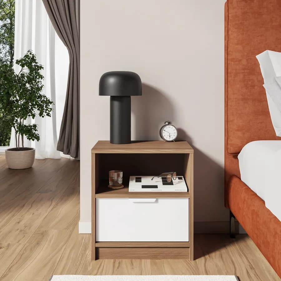 Comodino 45x49h cm legno bianco e rovere con 1 cassetto - Aubin