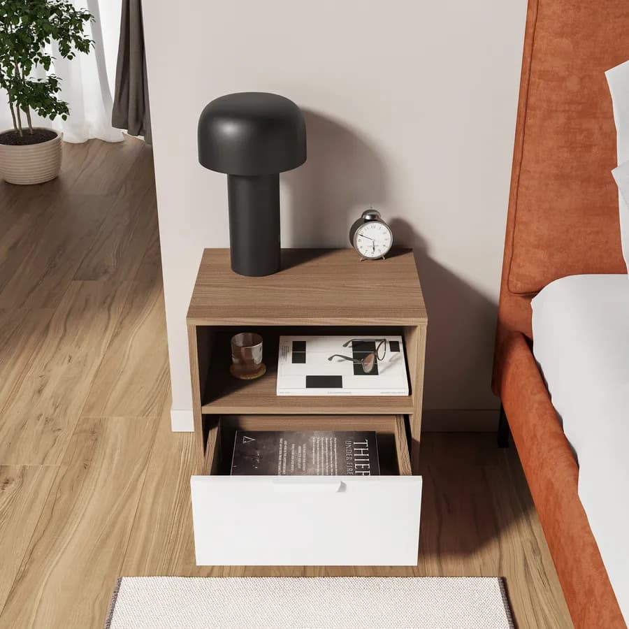 Comodino 45x49h cm legno bianco e rovere con 1 cassetto - Aubin
