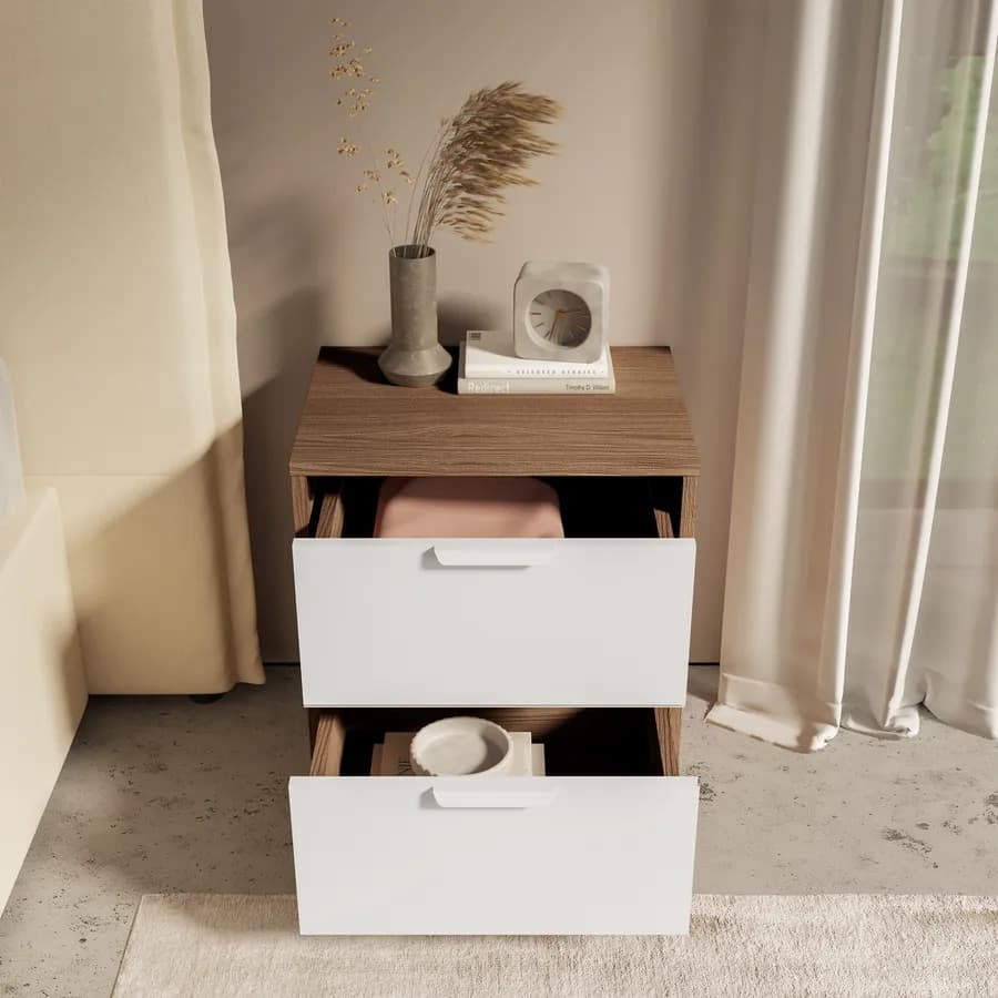 Comodino 45x49h cm legno bianco e rovere con 2 cassetti - Aubin