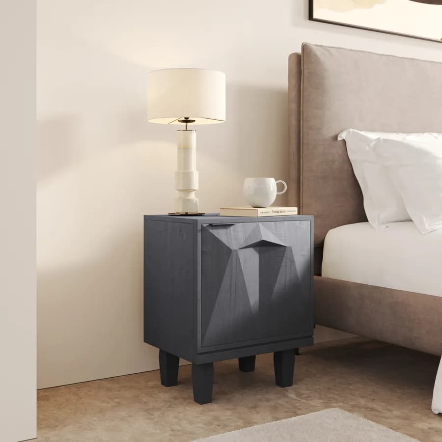 Comodino 45x57h cm in legno di mango grigio nebbia con 1 anta - Lumya