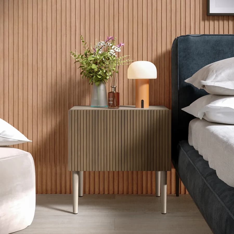 Comodino 48x49h cm tortora e rovere millennium cannettato con 1 cassetto e gambe tortora - Zelma