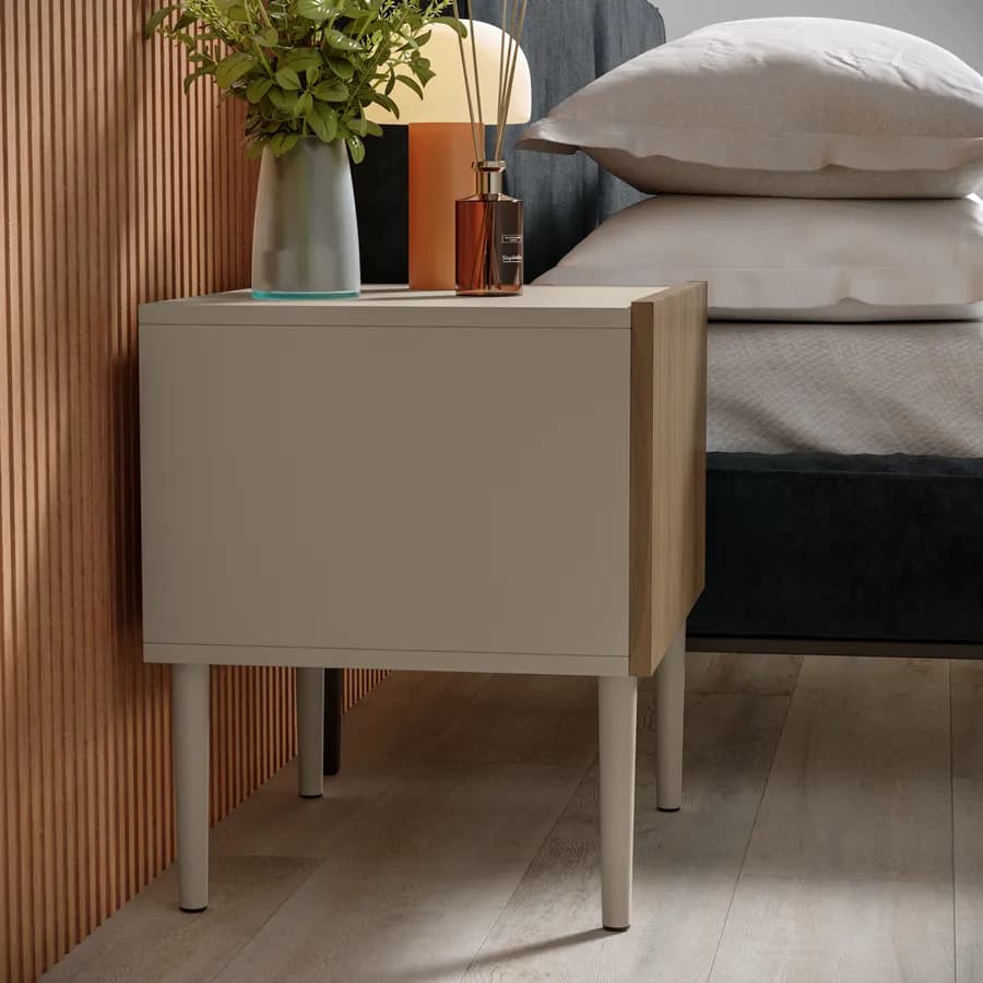 Comodino 48x49h cm tortora e rovere millennium cannettato con 1 cassetto e gambe tortora - Zelma