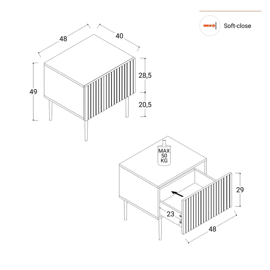 Comodino 48x49h cm tortora e rovere millennium cannettato con 1 cassetto e gambe tortora - Zelma