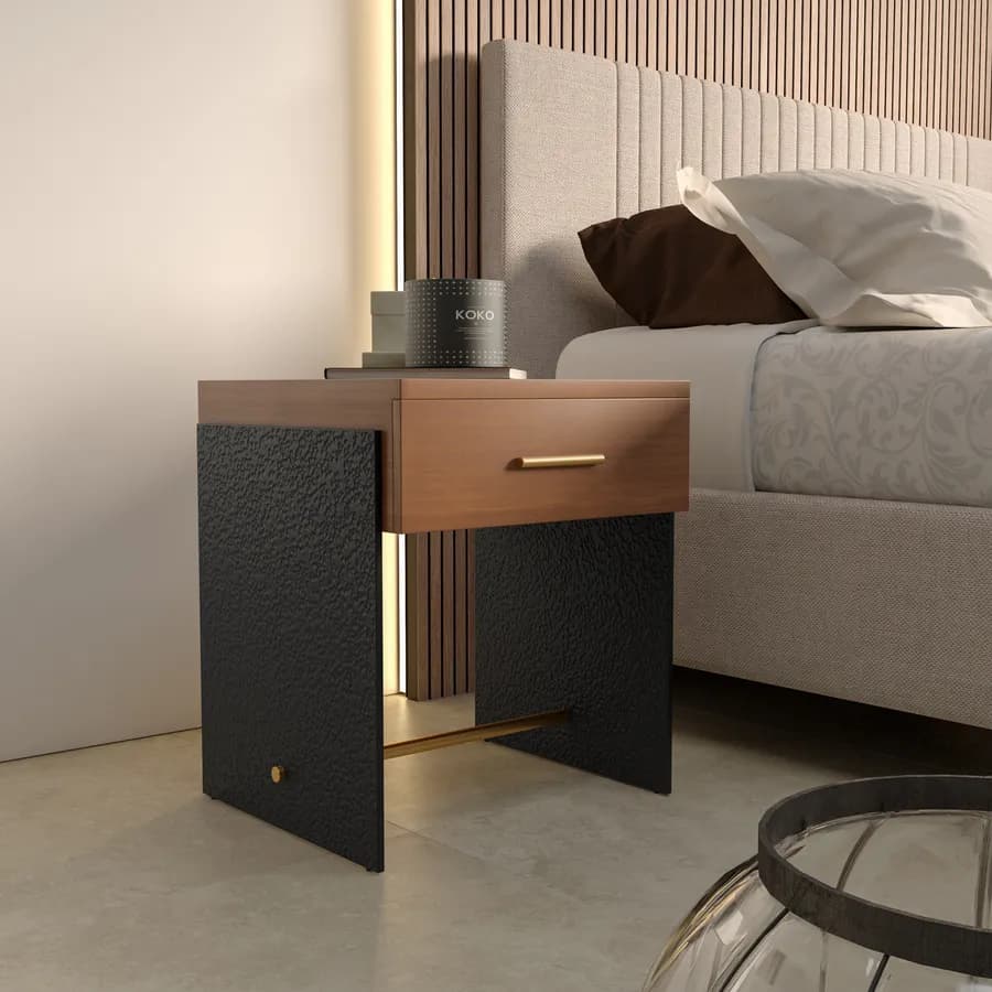 Comodino 48x65h cm in legno noce benson e metallo nero con 1 cassetto - Colys