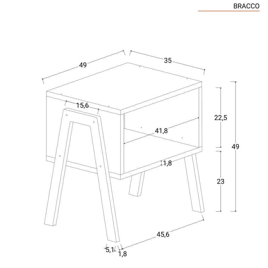 Comodino 49x35 cm bianco con vano a giorno - Bracco