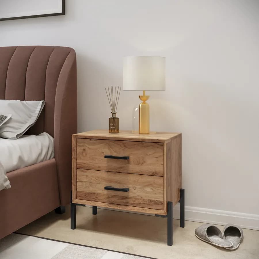 Comodino 50x50h cm legno di acacia con 2 cassetti - Basuki