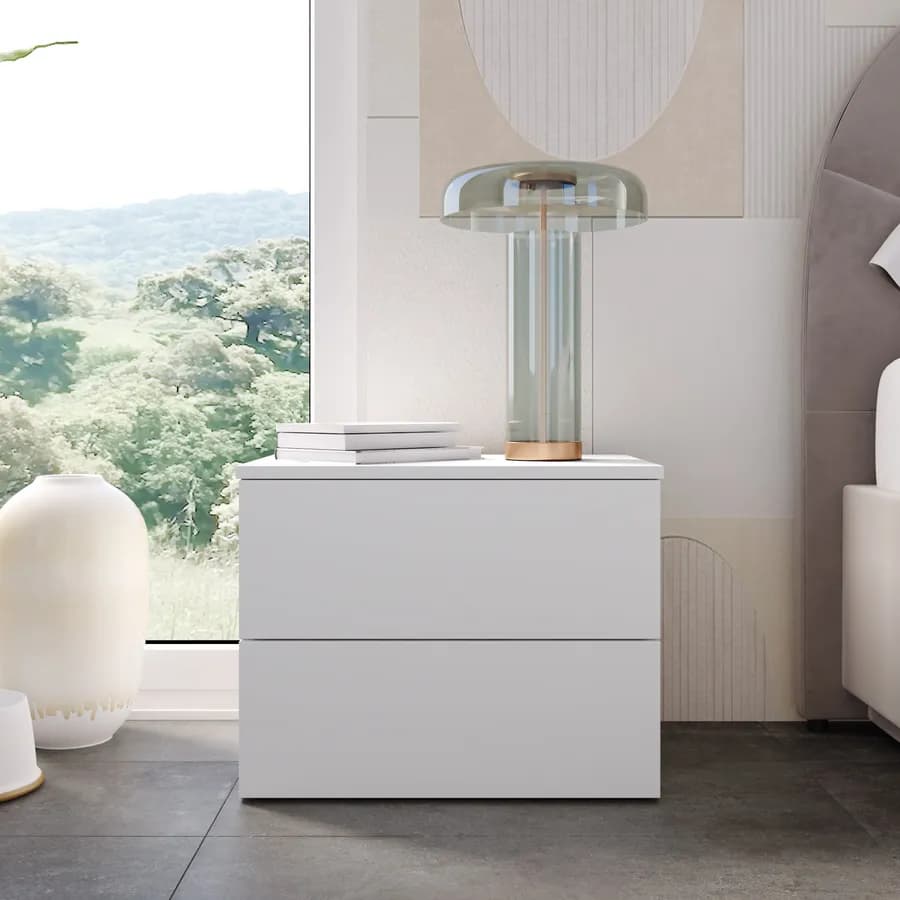 Comodino 52x42h cm con 2 cassetti bianco - Axel