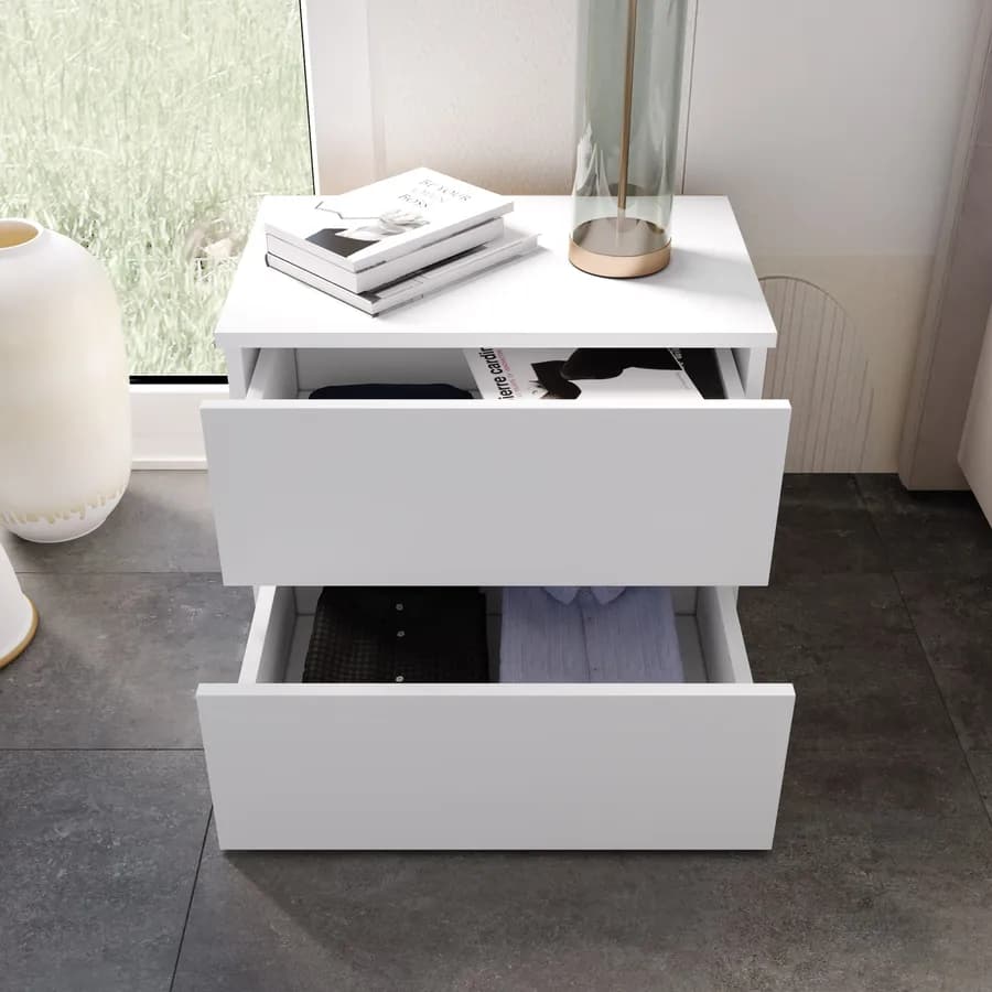 Comodino 52x42h cm con 2 cassetti bianco - Axel