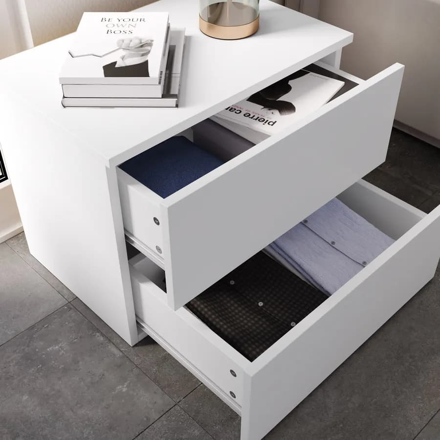 Comodino 52x42h cm con 2 cassetti bianco - Axel