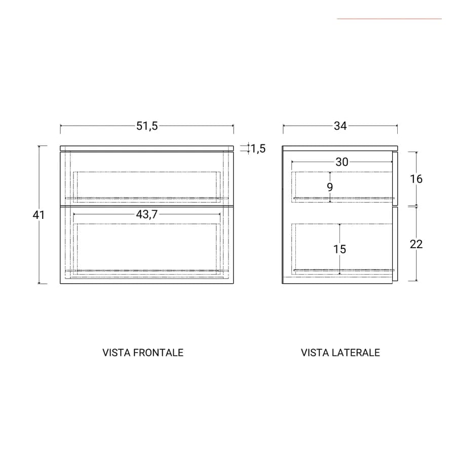 Comodino 52x42h cm con 2 cassetti bianco - Axel