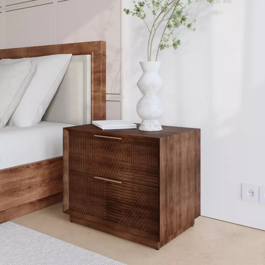 Comodino 60 cm in legno di mango cannettato - Maltese