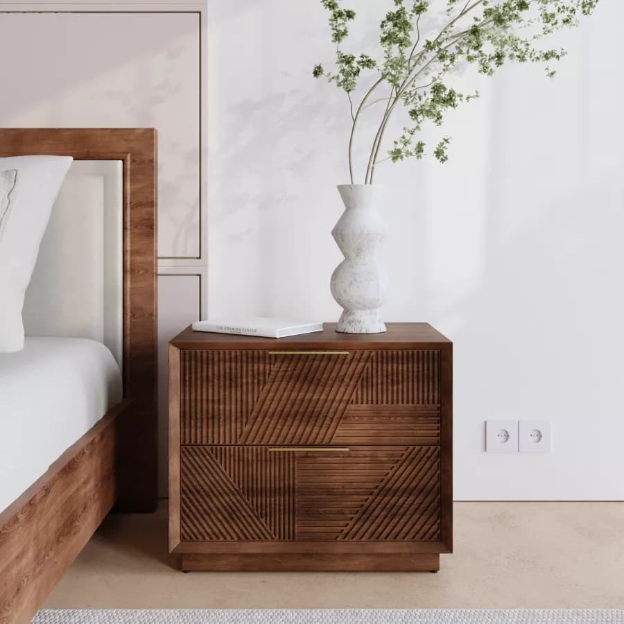 Comodino 60 cm in legno di mango cannettato - Maltese