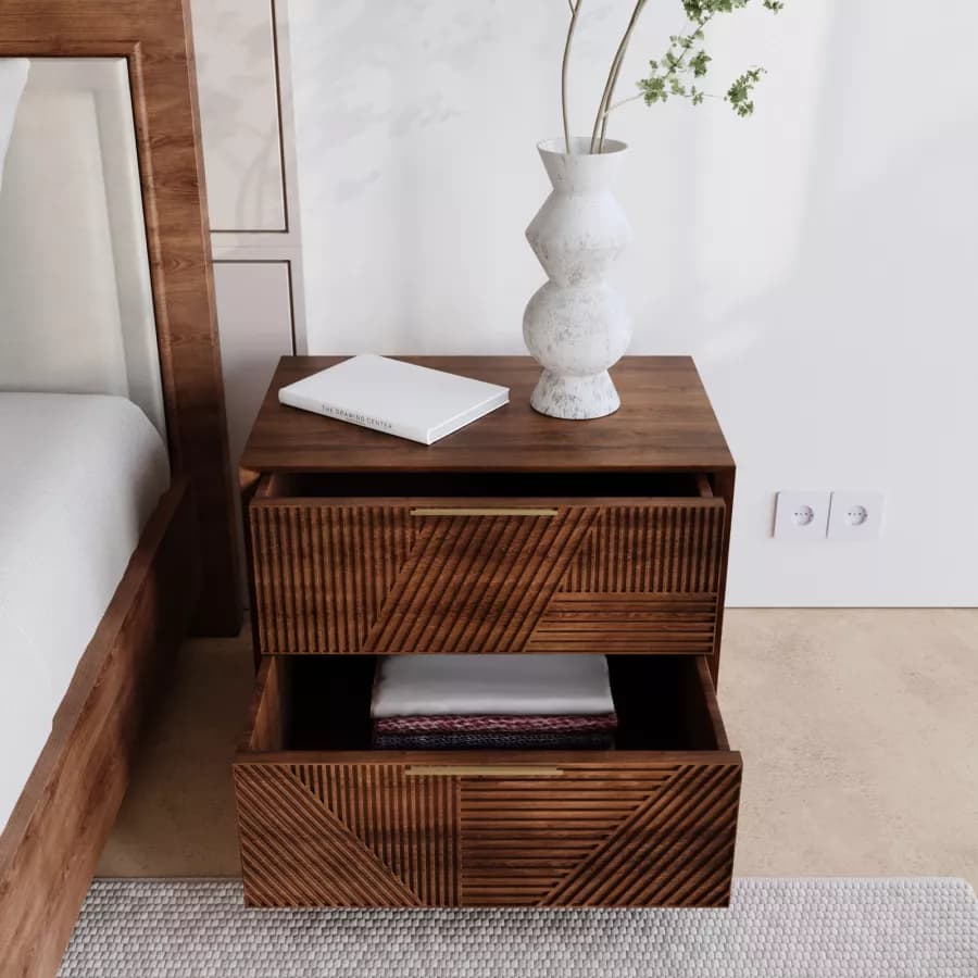 Comodino 60 cm in legno di mango cannettato - Maltese