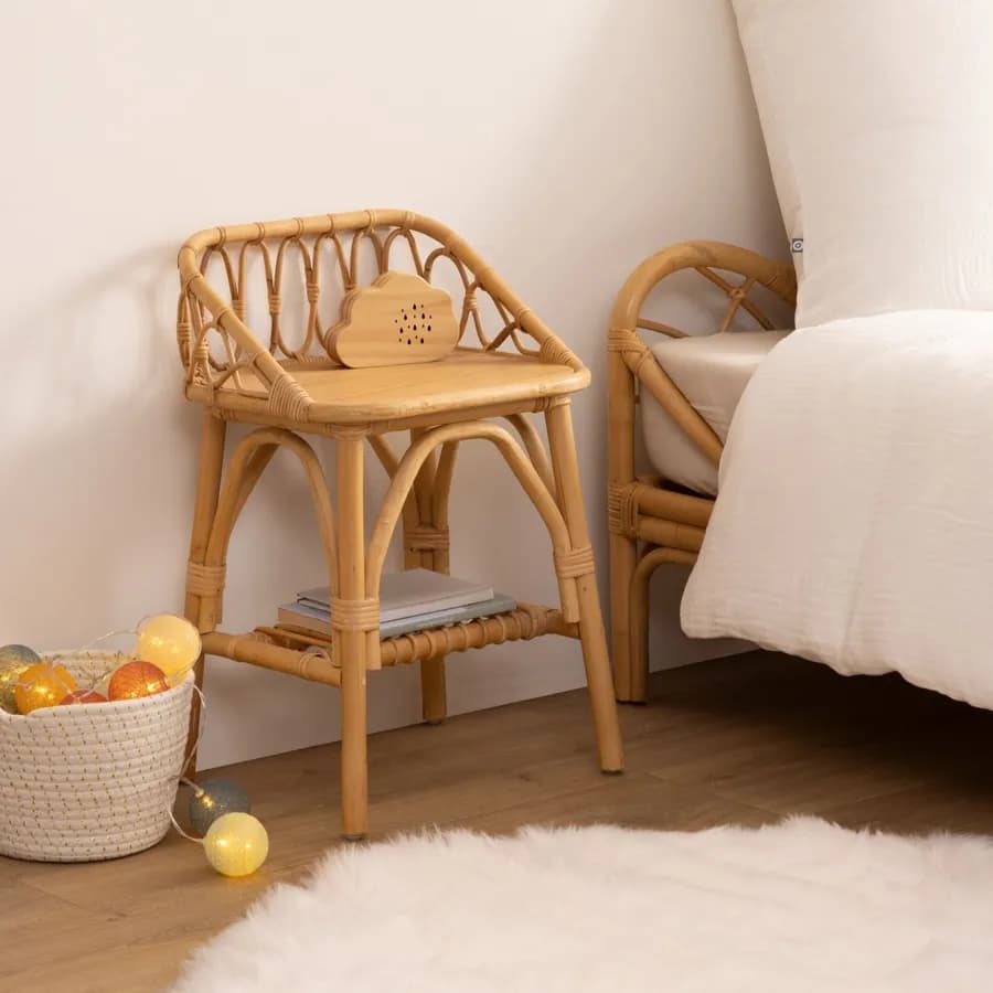 Comodino per bambini 37x56h cm in legno rattan naturale - Rattantouille