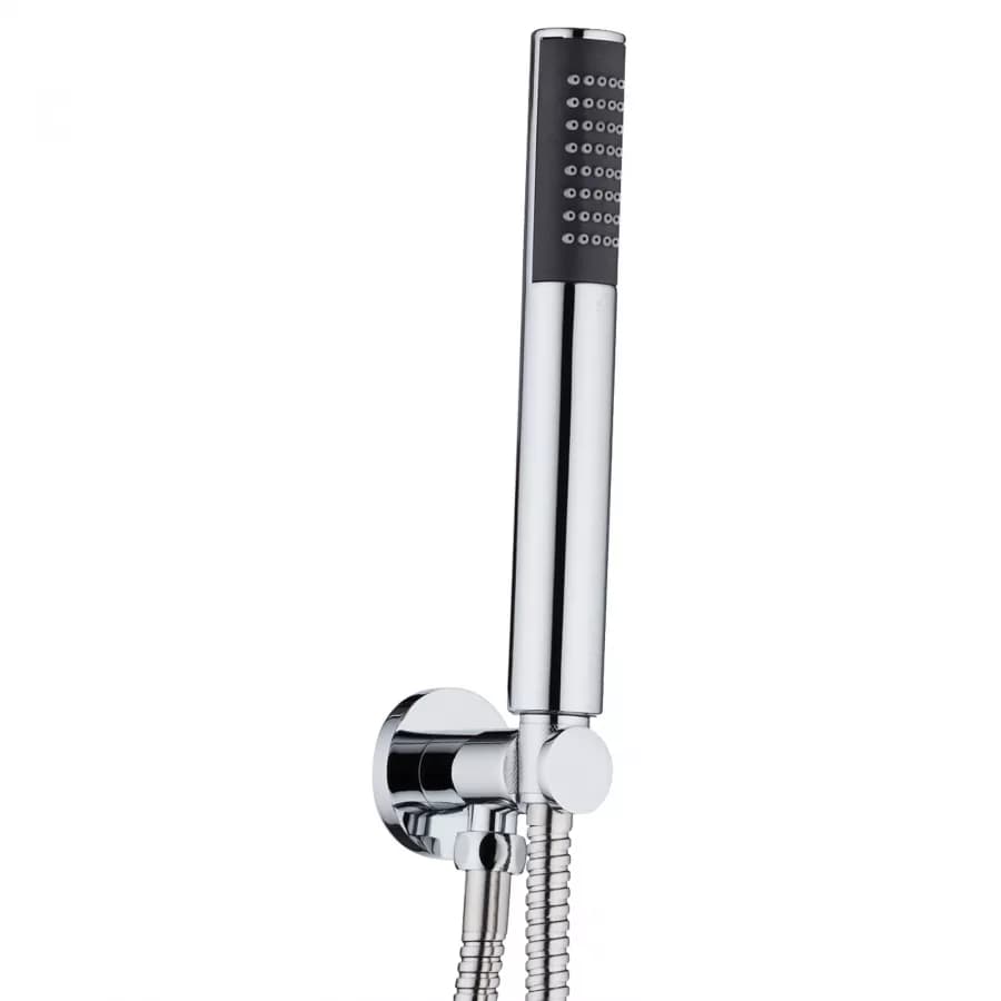 Set doccia cromato con soffione da 40 cm braccio e doccino con tubo flessibile